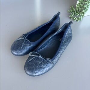 Gucci Dark Blue Embossed Flats